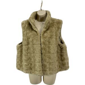 Elle Womens Faux Fur Furry Vest Jacket Size XL Sleeveless Beige w/ Lining